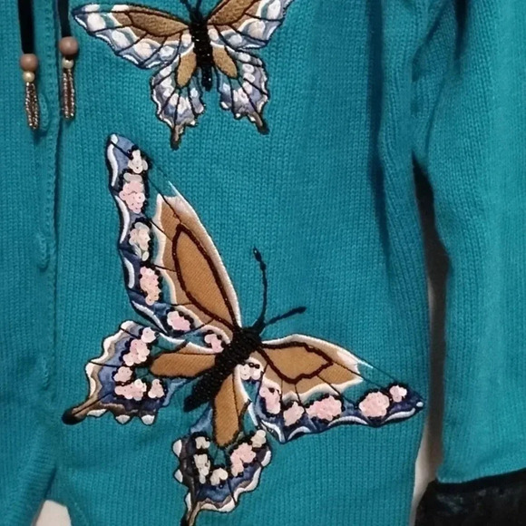 Storybook Knits "Jeweled Flight" Lace Sequins Embroidered Butterfly Sweater - Picture 9 of 13